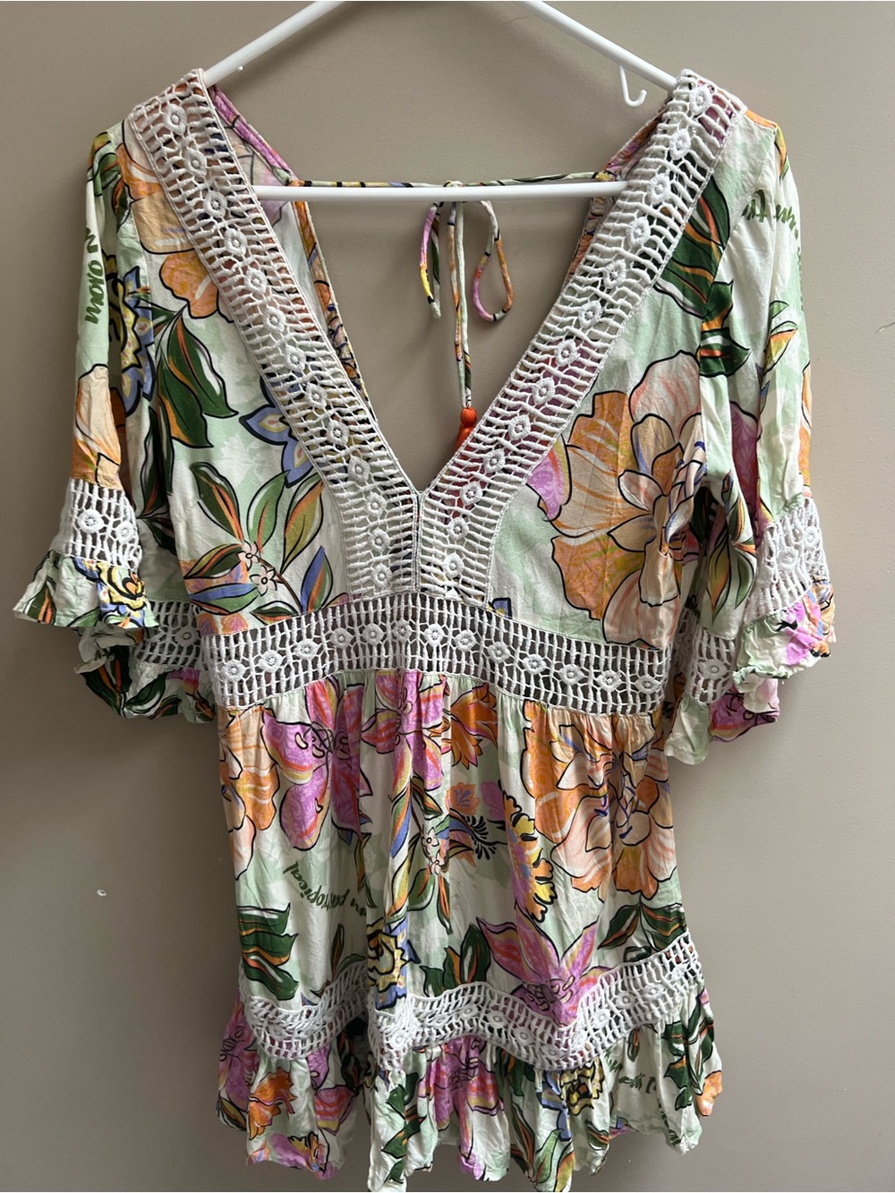 Floral Crochet-Trim V-Neck Women's dress